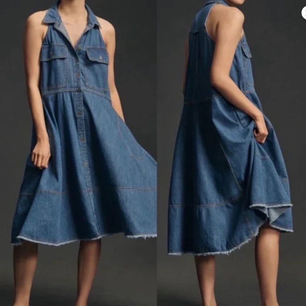 Anthropologie Pilcro Sleeveless denim Halter Swing Midi Dress, NWOT, XL